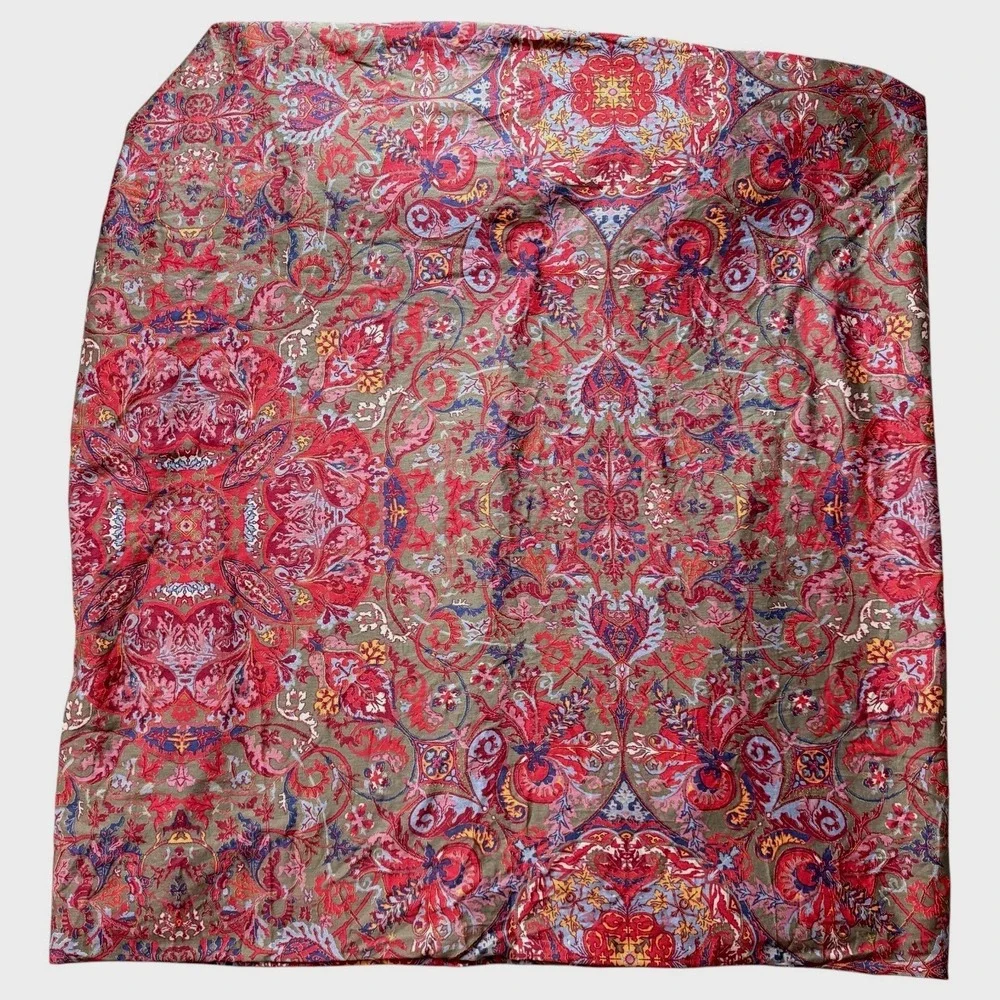 Ralph Lauren Galahad Queen Size Fitted Sheet Red Floral Paisley Cotton Sateen